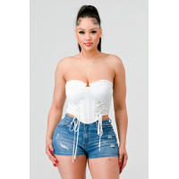Luxe sweetheart ruffled drawstring lace bustier top