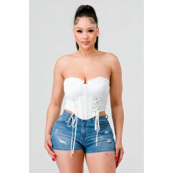 Luxe sweetheart ruffled drawstring lace bustier top