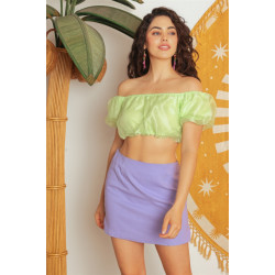 Organza Puff Short Sleeve Crop Top