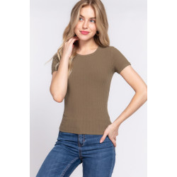 Short Slv Crew Neck Variegated Rib Knit Top