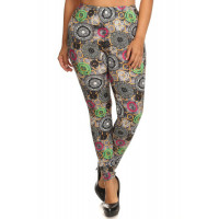 Plus Size Abstract Print, Full Length Leggings In A Slim Fitting Style With A Banded High Waist