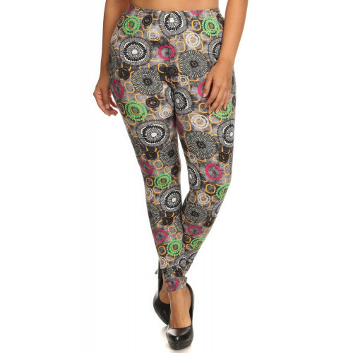 Plus Size Abstract Print, Full Length Leggings In A Slim Fitting Style With A Banded High Waist