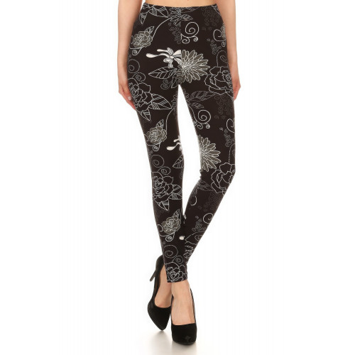 Super Soft Peach Skin Fabric, Multi-color Printed Knit Legging With Elastic High Waist Band