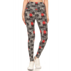 5-inch Long Yoga Style Banded Lined Puzzle Printed Knit Legging With High Waist