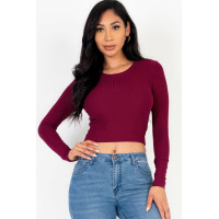 Long Sleeve Round Neck Basic Crop Top