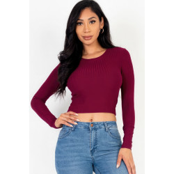 Long Sleeve Round Neck Basic Crop Top