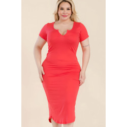 Plus Size Split Neck Bodycon Midi Dress