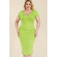 Plus Size Split Neck Bodycon Midi Dress