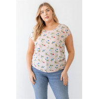 Plus Flower Print Ruched Top