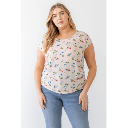 Plus Flower Print Ruched Top
