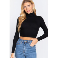 Long Slv Turtle Neck Rib Crop Knit Top