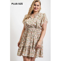 Floral Printed Ruffle Detail Dress With Elastic Waist