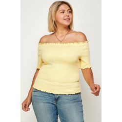 Plus Size Solid Off The Shoulder Smocked Top