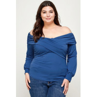Plus Size Solid Wrap Dressy Top