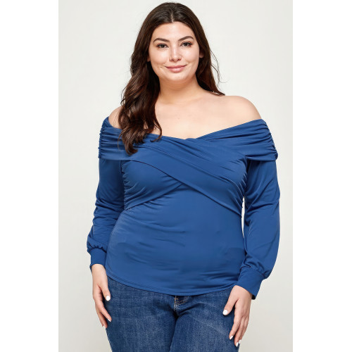 Plus Size Solid Wrap Dressy Top