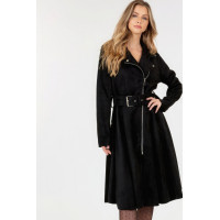 Waist Belt Tacked Faux Suede Coat Solid Coat