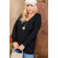 Plus Size V Neck 3/4 Sleeve Side Slit Hi-lo Sweater