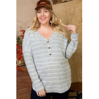 Brushed Hacci Two Tone Stripe Top