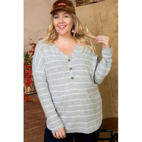 Brushed Hacci Two Tone Stripe Top