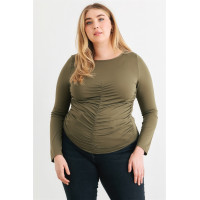Plus Olive Ruched Long Sleeve Top