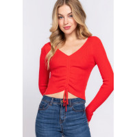 V-neck Shirring Tie Detail Sweater