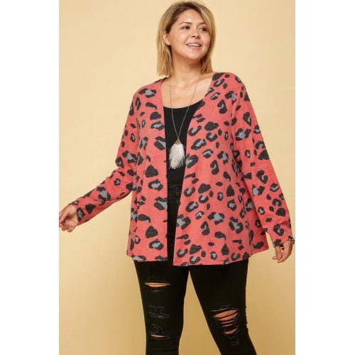 Plus Size Animal Printed Open Front Cropped Cardigan