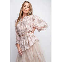3/4 Sleeves Crepe Button Down Printed Top