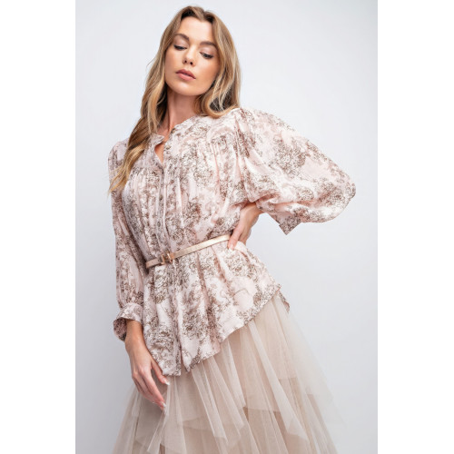3/4 Sleeves Crepe Button Down Printed Top