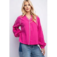 Linen Gauze Embroidered Top