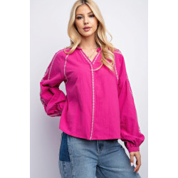 Linen Gauze Embroidered Top