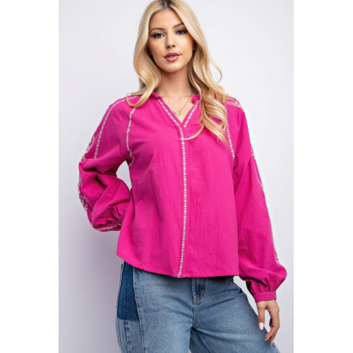 Linen Gauze Embroidered Top