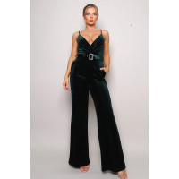 Samba Rhinestone Belt Velvet Jumpsuit