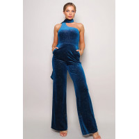Scarf Top Glitter Velvet Jumpsuit