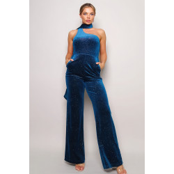 Scarf Top Glitter Velvet Jumpsuit