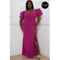 Mesh Tulle Shoulder Plus Size Maxi Dress