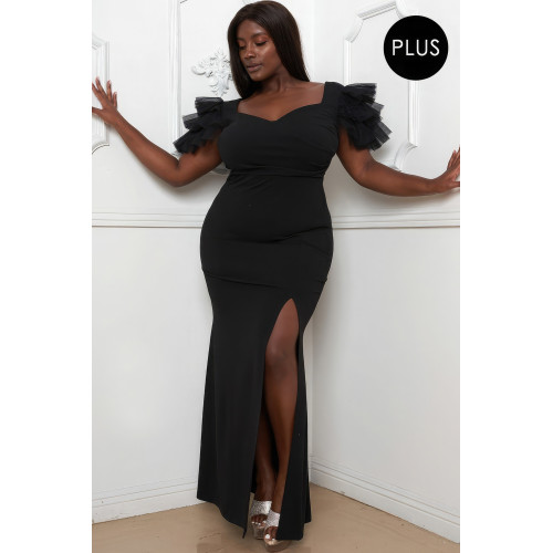 Mesh Tulle Shoulder Plus Size Maxi Dress