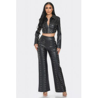 Faux Leather Set With Rhinestone Detail
