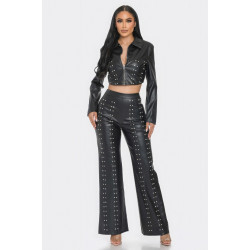 Faux Leather Set With Rhinestone Detail