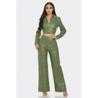 Faux Leather Set With Rhinestone Detail