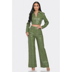 Faux Leather Set With Rhinestone Detail