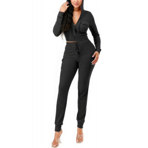 Rib Cargo Hoodie Set
