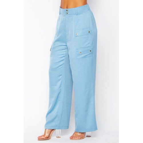 Satin Cargo Pocket Wide Leg Pants