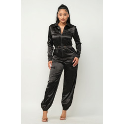 Front Zipper Pockets Top And Pants Jumpsuit