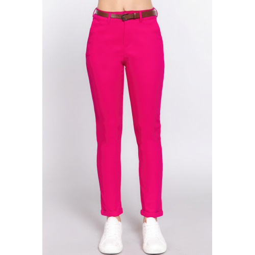 Cotton-span Twill Belted Long Pants