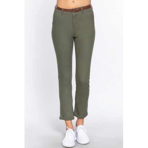 Cotton-span Twill Belted Long Pants