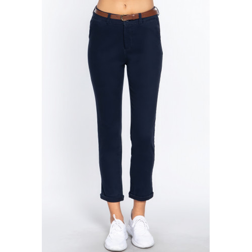 Cotton-span Twill Belted Long Pants