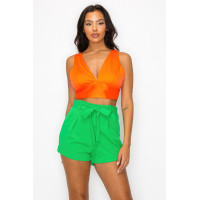 Smock V-neck Satin Bra Top