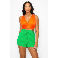 Smock V-neck Satin Bra Top