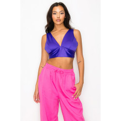 Smock V-neck Satin Bra Top