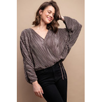 Satin Pleated Drawstring Top With Snap Button